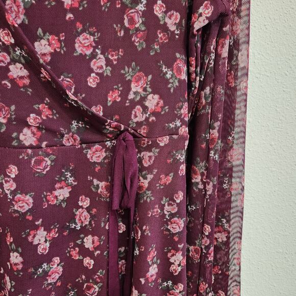 American Rag Cie Floral Long Balloon Sleeve V-Neck Blouse Purple Size Small - Picture 9 of 9